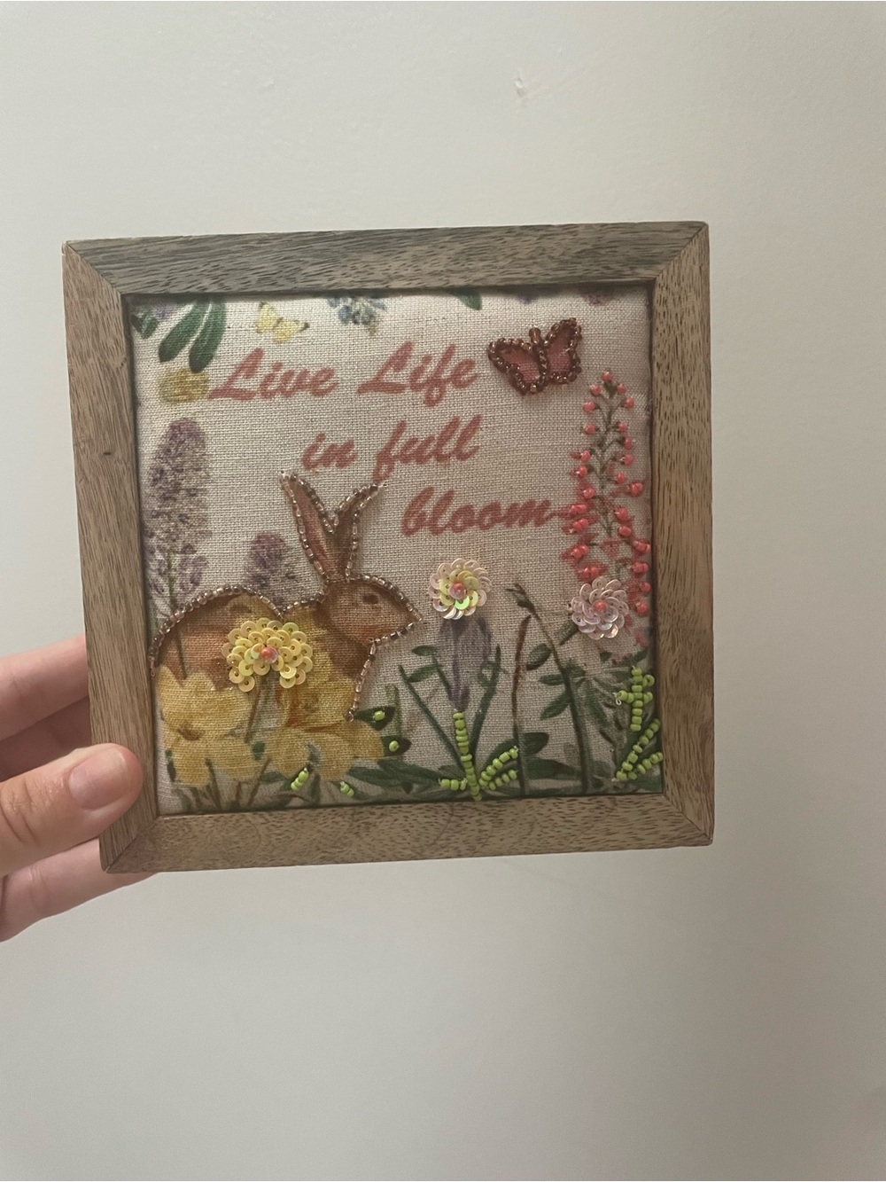 Embroidered Bunny Floral Art - "Live Life in Full Bloom"